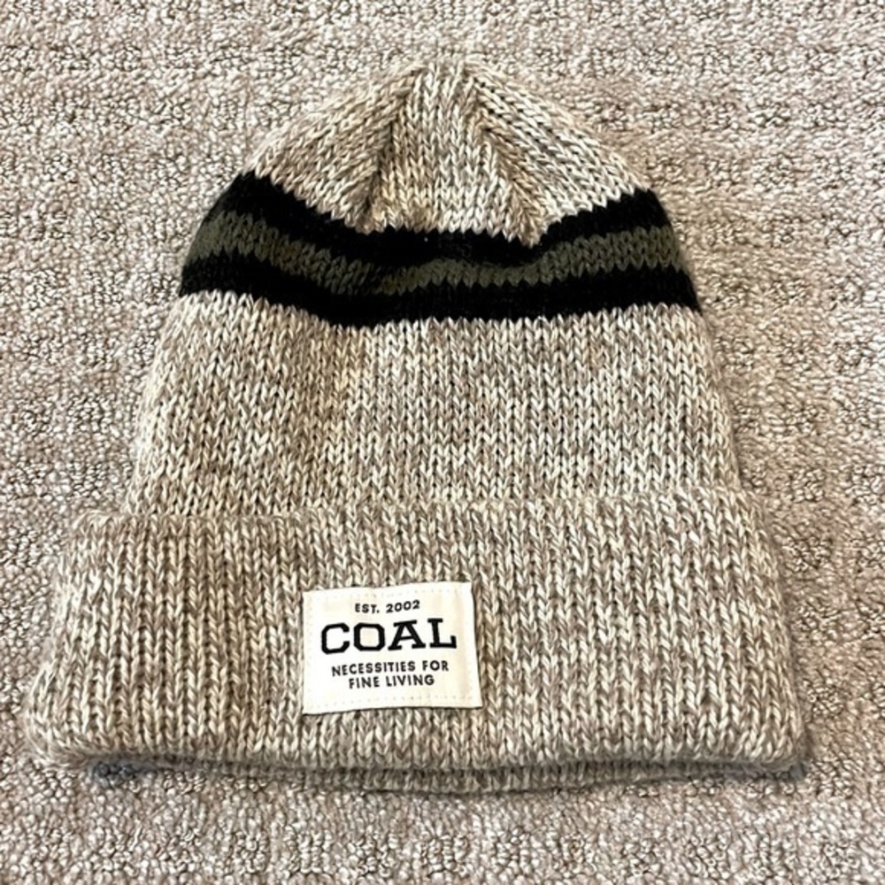 COAL Kahki Heather with Blavk & Green Stripe Beanie